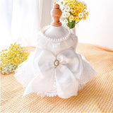 Luxury White Dog Wedding Dress with Pearl & Lace Tutu - Elegant Princess Outfit for Small Dogs/Cats, Ideal for Weddings, Birthdays, Photoshoots - S