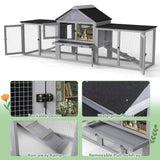 COZIWOW 82inches Extra Large Wood Rabbit Hutch Outdoor Easy to Assemble and Stable Bunny Cage Indoor with Cleaning Tray & Waterproof Roof for Small and Medium Bunny Rabbit Chick（Grey with Pattern）