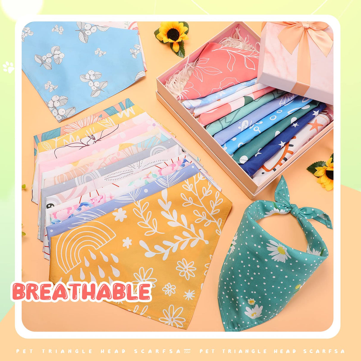 Amylove 50 Pcs Spring Dog Bandanas Bulk Puppy Floral Dog Bibs Holiday Washable Scarf Pets Triangle Head Scarfs Bandanas Pet Costume Outfit(Flower,Small)