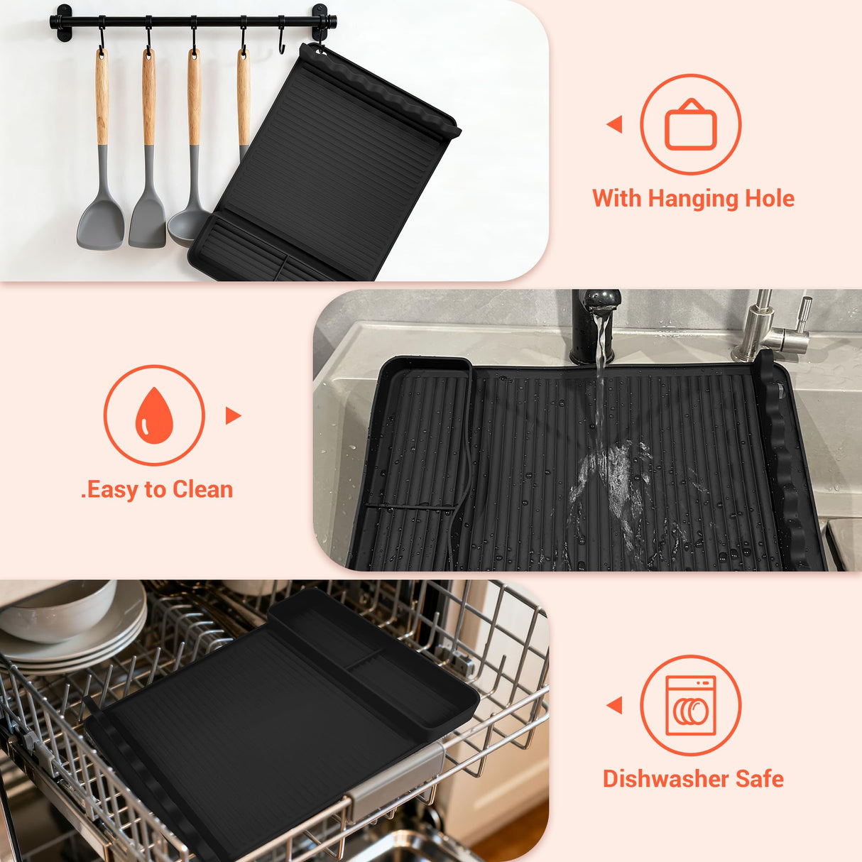 WZGUSXN 2Pack Silicone Grill Mat for Blackstone - 16x11.5 Inch Non-Slip Tool Mat with Sauce Drip Pad & Wavy Grip, Outdoor BBQ Accessories & Gifts for Men, Dad, Grilling (Black)