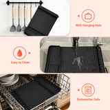 WZGUSXN 2Pack Silicone Grill Mat for Blackstone - 16x11.5 Inch Non-Slip Tool Mat with Sauce Drip Pad & Wavy Grip, Outdoor BBQ Accessories & Gifts for Men, Dad, Grilling (Black)