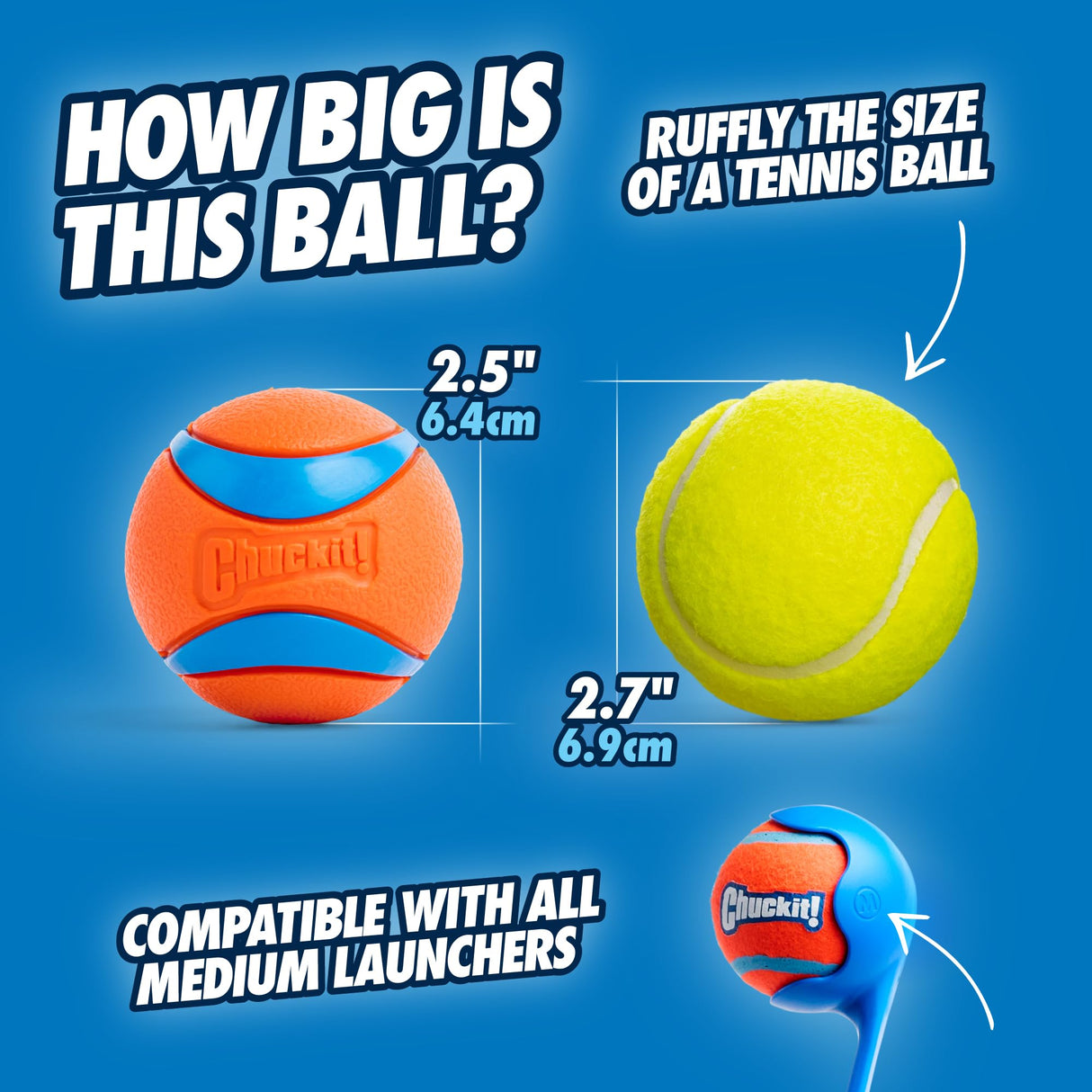 Chuckit! Ultra Dog Ball & Launcher Bundle Classic 26M 26" Length with 2 Pack Medium (2.5") Bouncy Fetch Balls for Dogs 20-60 lbs, Dog Fetch Ball Thrower