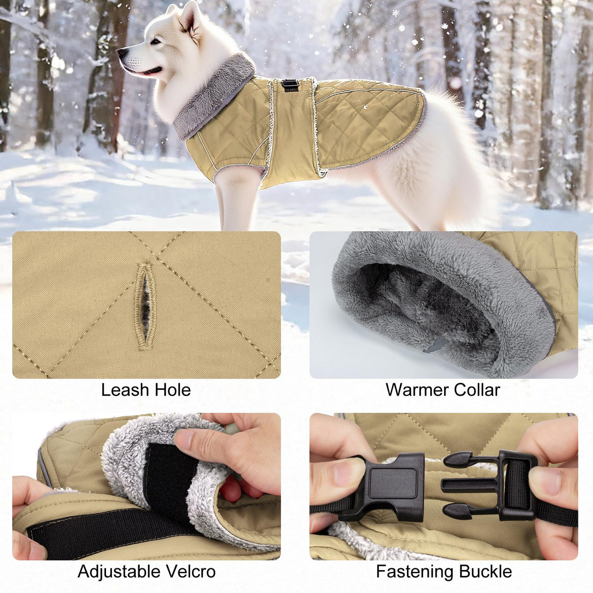 Yoochee Dog Coat, Warm Dog Winter Coat for Medium Dogs, Waterproof Jacket with Adjustable Buckle & Velcro, Reflective Turtleneck Cold Weather Coats, Pet Fleece Vest Snow Jacket (Brown, XXXL)