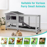 Suumerpety 62" Rabbit Hutch with Chew-Proof Ramp & Waterproof Roof - Indoor/Outdoor Bunny Cage, 2-Story Design, 6 Lockable Caster Wheels & Dual Pull-Out Trays (Grey)