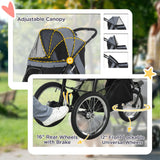 PawHut 3 Wheels Pet Stroller, Foldable Dog Stroller with Adjustable Canopy, Safety Tether, Cushion, Storage Basket, Portable Jogger for Small and Medium Dogs and Cats, Gray