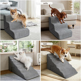 Pet Dog Stairs for Small Dogs, 2 in 1 Transformable 3-Step Pet Stairs and Wave Anti-Fall Slope for Short Legs and Long Legs Dog, for Couch (12-19 in) with Durable Non-Slip Waterproof Cover（Grey）