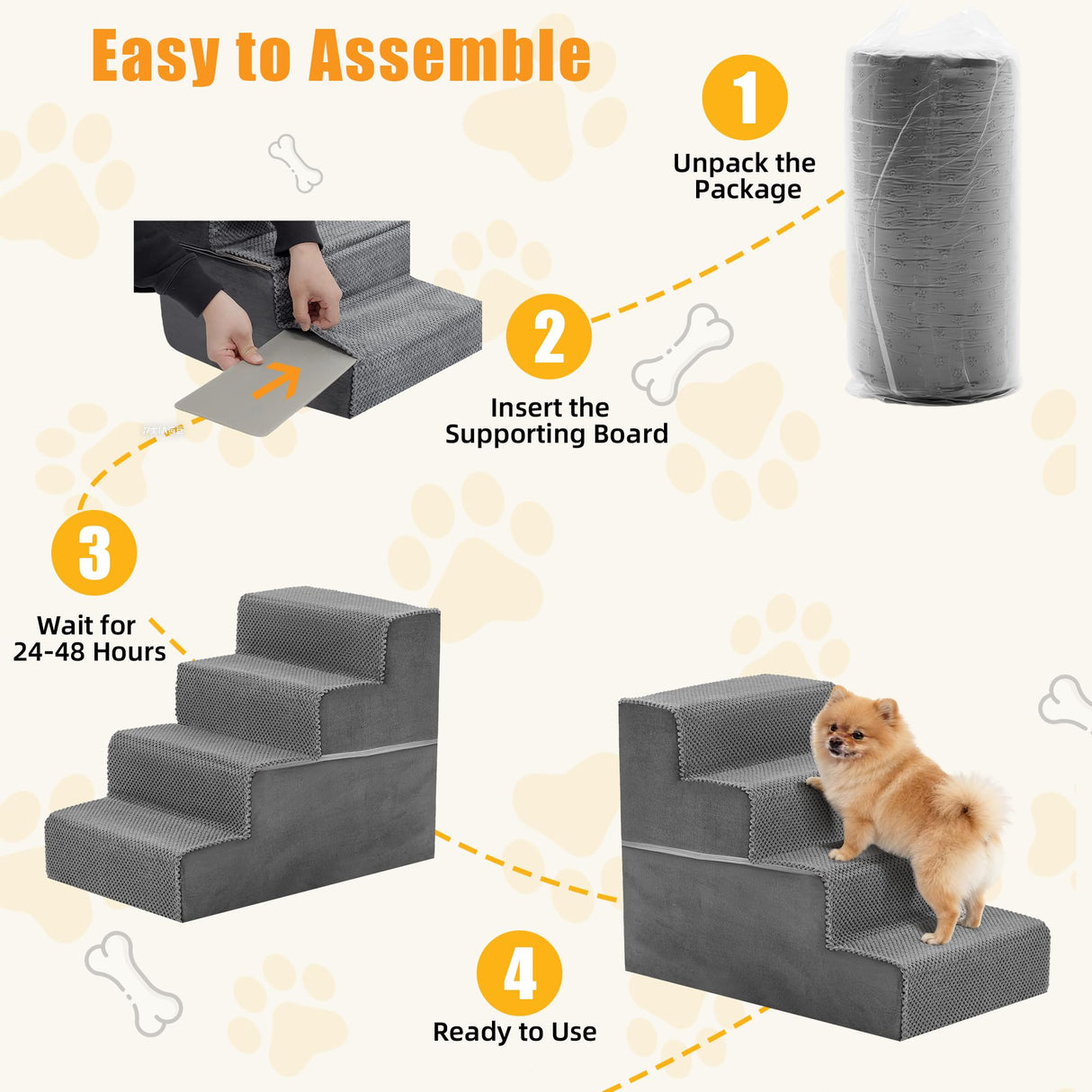 KMFurnila 4-Step Dog Stairs for Large Dogs and Cats, 18in H Dog Steps for Couch, Sofa, Chair, Non-Slip Sturdy Pet Steps, Pet Ramp for High Bed Indoor