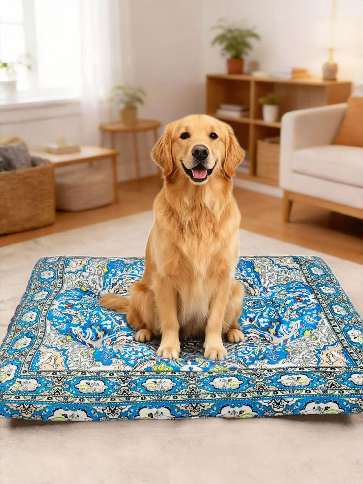 CZOXiViYC Washable Dog Crate Bed, Ultra Soft & Anti-Slip Crate Pad, Cozy Kennel Mat for Large/Medium/Small Dogs, Plush & Bohemian Dog Bed Mat(Blue, 23.0" L x 17.0" W x 2.3" H)