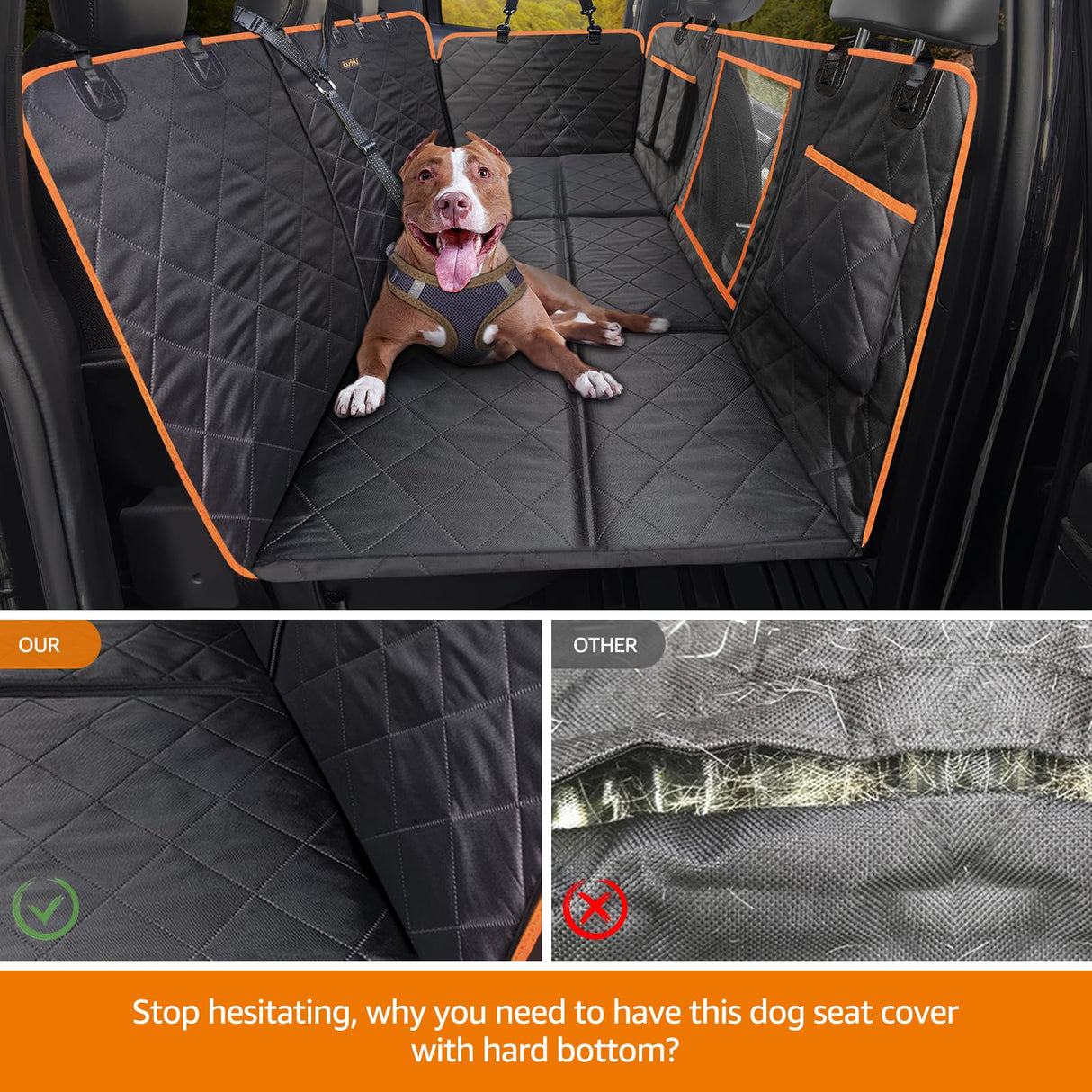 iBuddy Truck Seat Extender for Dog Hard Bottom Seat Cover Split Design Offer Large Space Protects Leather Seat from Scratch, Hair, Waterproof Pickup Truck Seat Cover for Silverado/GMC/Ram/F150 F250