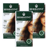 Herbatint Permanent Haircolor Gel, 7N Blonde, Alcohol Free, Vegan, 100% Grey Coverage - 4.56 oz (3 Pack)