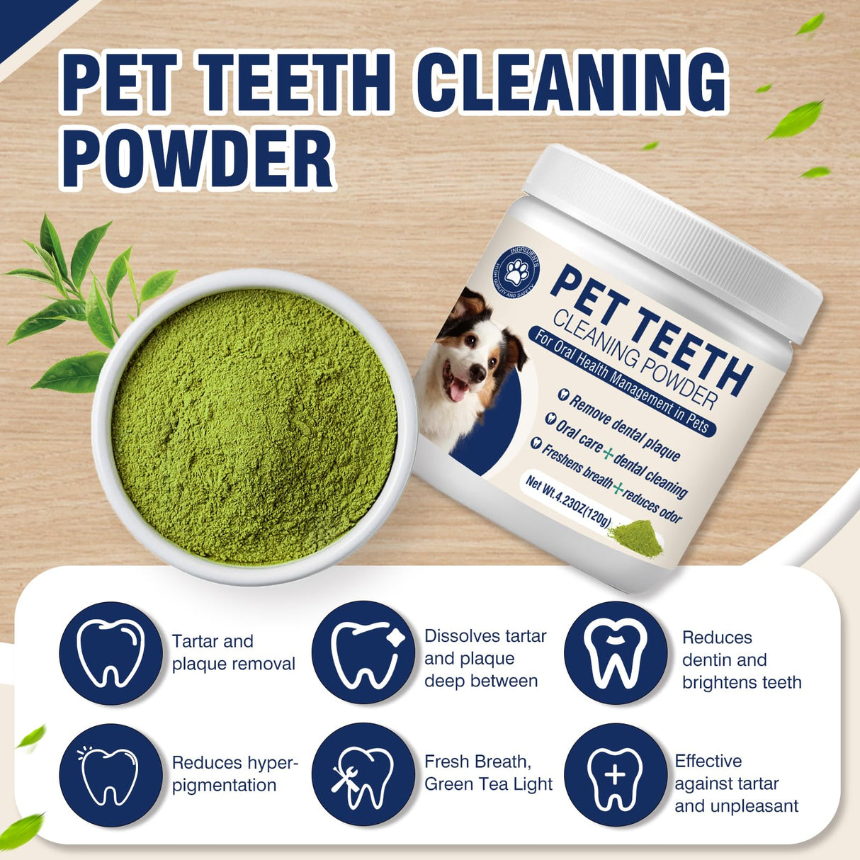 Dental Powder for Dogs Dog Teeth Cleaning Products Dog Tooth Cleaning Powder with Probiotics for Dogs Bad Breath Treatment Plaque and Tartar for Small Medium and Large Pet Dental Cleaner 120 Grams