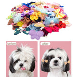 JpGdn 100pcs/50pairs Dog Hair Bows Grooming Bulk with Rubber Bands in Mixed Colors Radom Pattern Toknot Bowknot Elastic for Small Medium Doggy Puppy Yorkie Shih Girl Femal HairAccessories