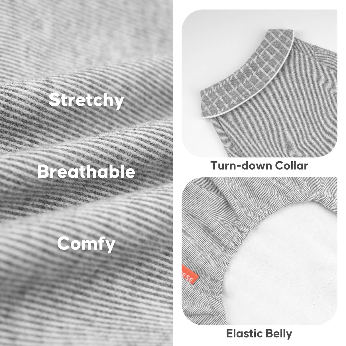 KYEESE Dog Pajamas, Soft Dog Pajamas for Medium Large Dogs Girl Boy, Stretchy Dogs PJS Lightweight Onesie Clothes, Comfy Jammies Pet Jumpsuit Outfit, Grey, 2XL