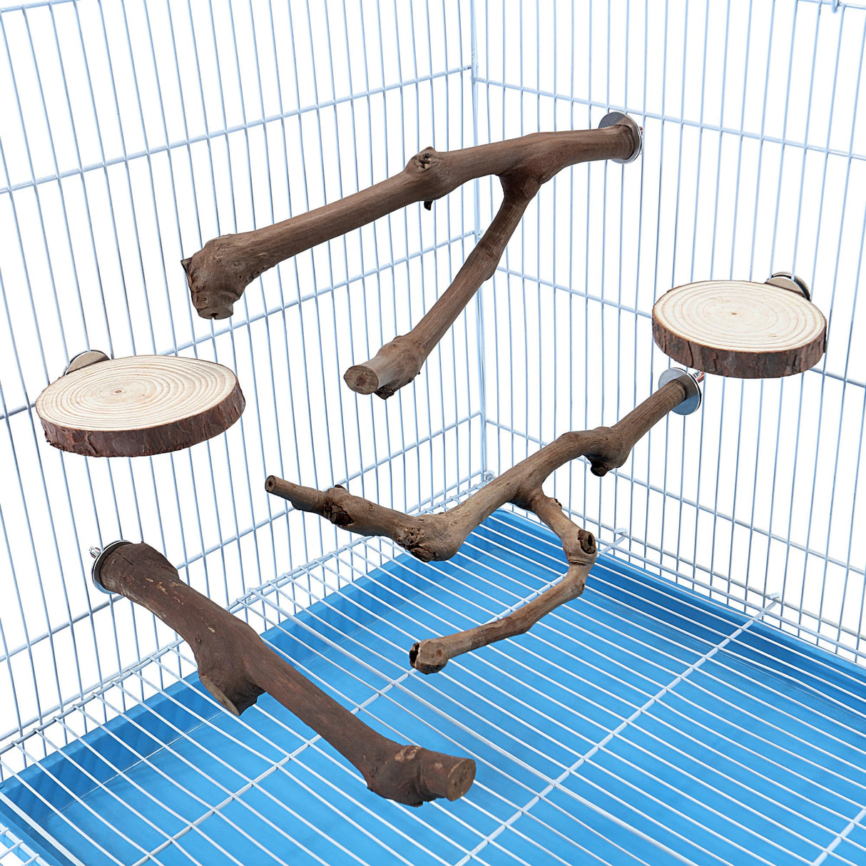 Mogoko 5PCS Bird Perch Natural Wood Grape Stick Stand, 3 Grape Stick Paw Grinding Fork Parakeet Chewing Stick 2 Parrot Stand Branch, Chewing Exercise Branches Bird Cage Accessories