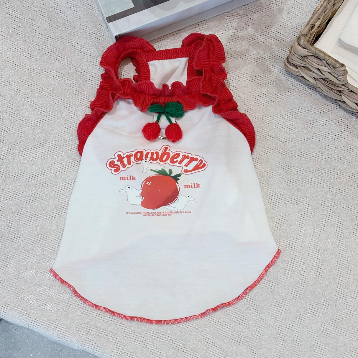 Cute Strawberry Dog Tank Top, Ruffled Edge Pet Clothes for Small Dogs Cats, Adorable Puppy Apparel with Cherry Decoration (XX-Large)