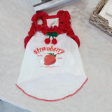 Cute Strawberry Dog Tank Top, Ruffled Edge Pet Clothes for Small Dogs Cats, Adorable Puppy Apparel with Cherry Decoration (XX-Large)