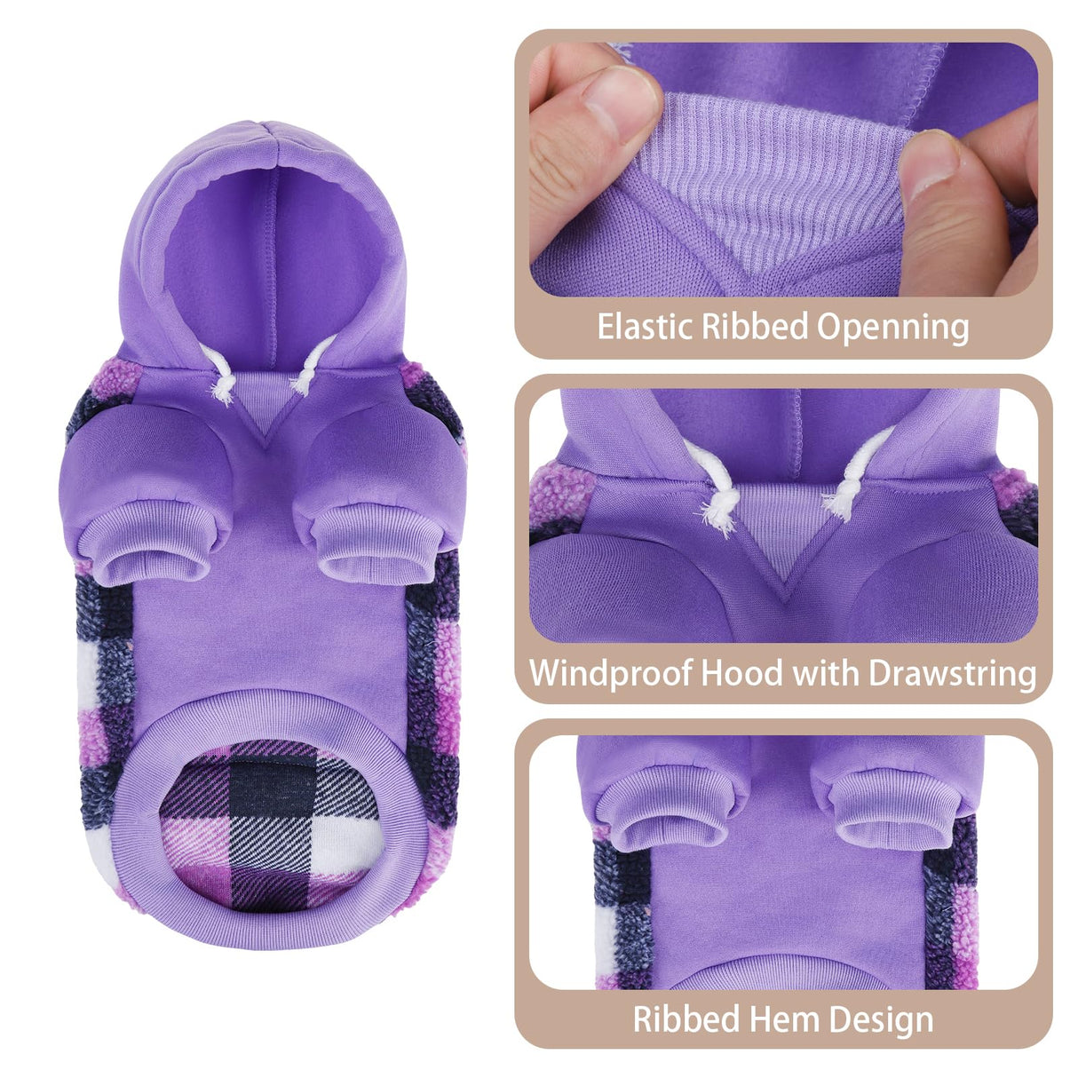 PUPTECK Dog Hoodie Puppy Sweatshirt Warm Dog Sweater Winter Clothes Cold Weather Coats for Small Medium Large Dogs, Purple, S/M