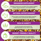Scratch & More Chicken Feed - Enriched 5-Grain Mix with Mealworms & Fish Oil