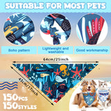 Huhumy 150 Pcs Ocean Dog Bandanas Bulk Summer Pet Bibs Triangle Ocean Themed Pet Scarf Bandanas for Medium Large Dogs Birthday Summer Beach Costume Decoration