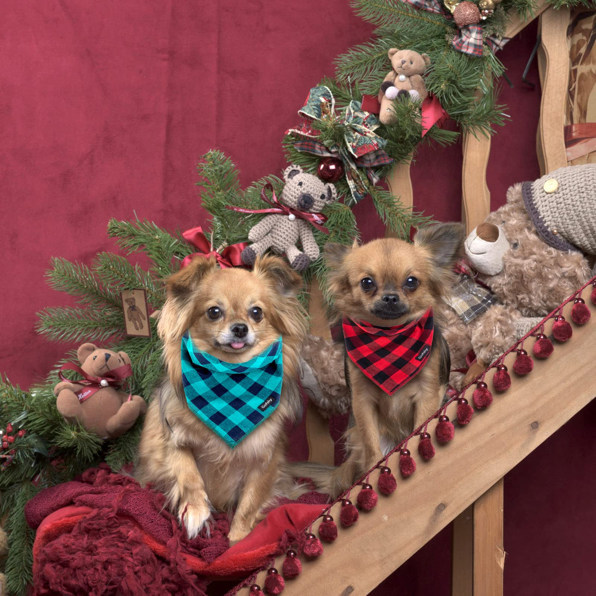 Gofshy Buffalo Plaid Dog Bandanas Fall Christmas X-Large 6PCS Dog Gifts Red Blue Green Orange Black Brown Scarf Adjustable Kerchief for Medium Large Pets