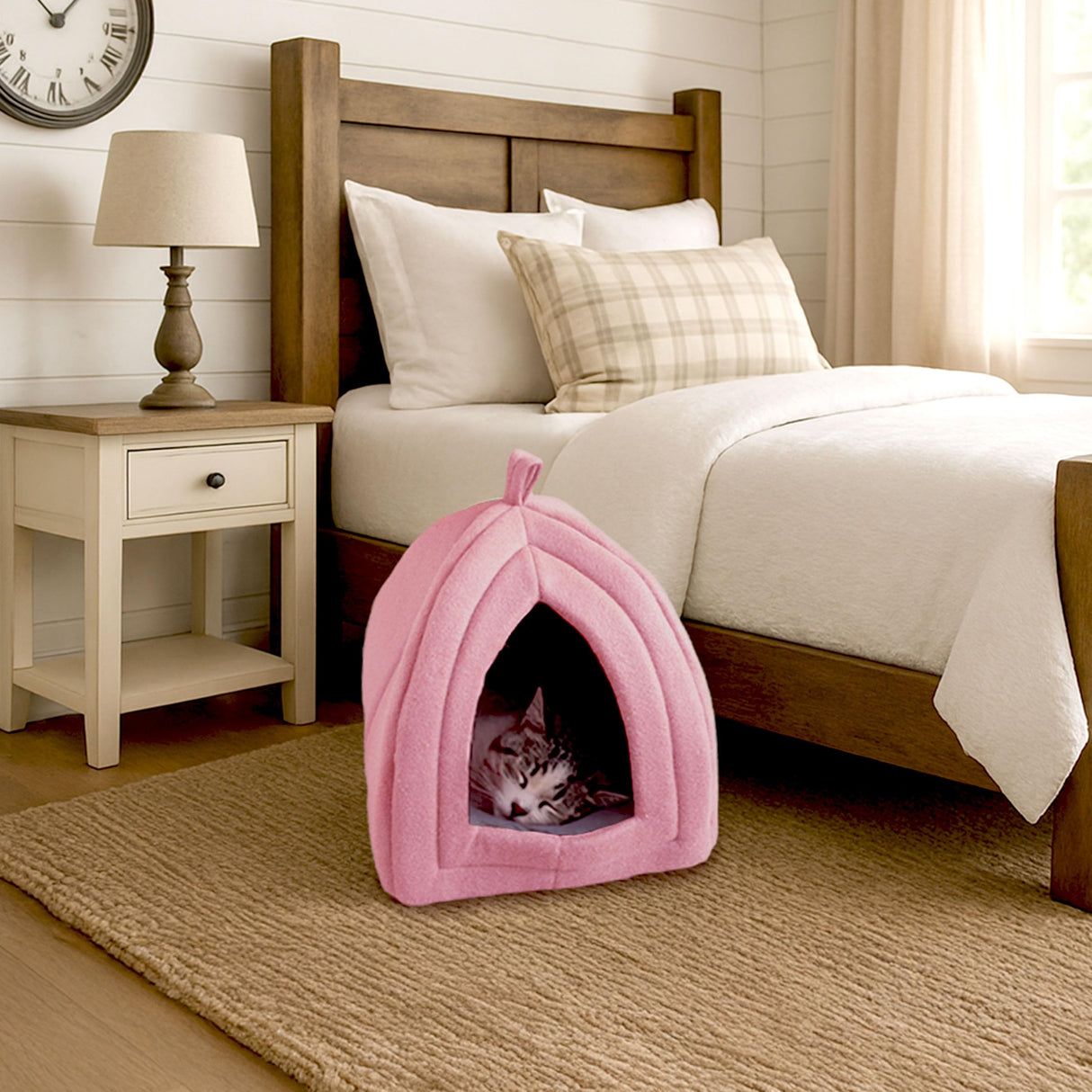 Cat House - Indoor Bed with Removable Foam Cushion - Pet Tent for Puppies, Rabbits, Guinea Pigs, Hedgehogs, and Other Small Animals by PETMAKER (Pink)