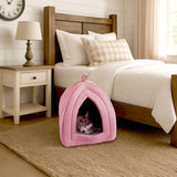 Cat House - Indoor Bed with Removable Foam Cushion - Pet Tent for Puppies, Rabbits, Guinea Pigs, Hedgehogs, and Other Small Animals by PETMAKER (Pink)