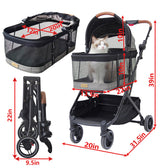 ROODO 2026 Upgraded Version 3-in-1 Dog Cat Stroller with Detachable Carrier Folding Lightweight Portable Travel Pet Gear All-Terrain Puppy Doggie Kitty Bunny Stroller for 35 lbs(Grey Lattice)