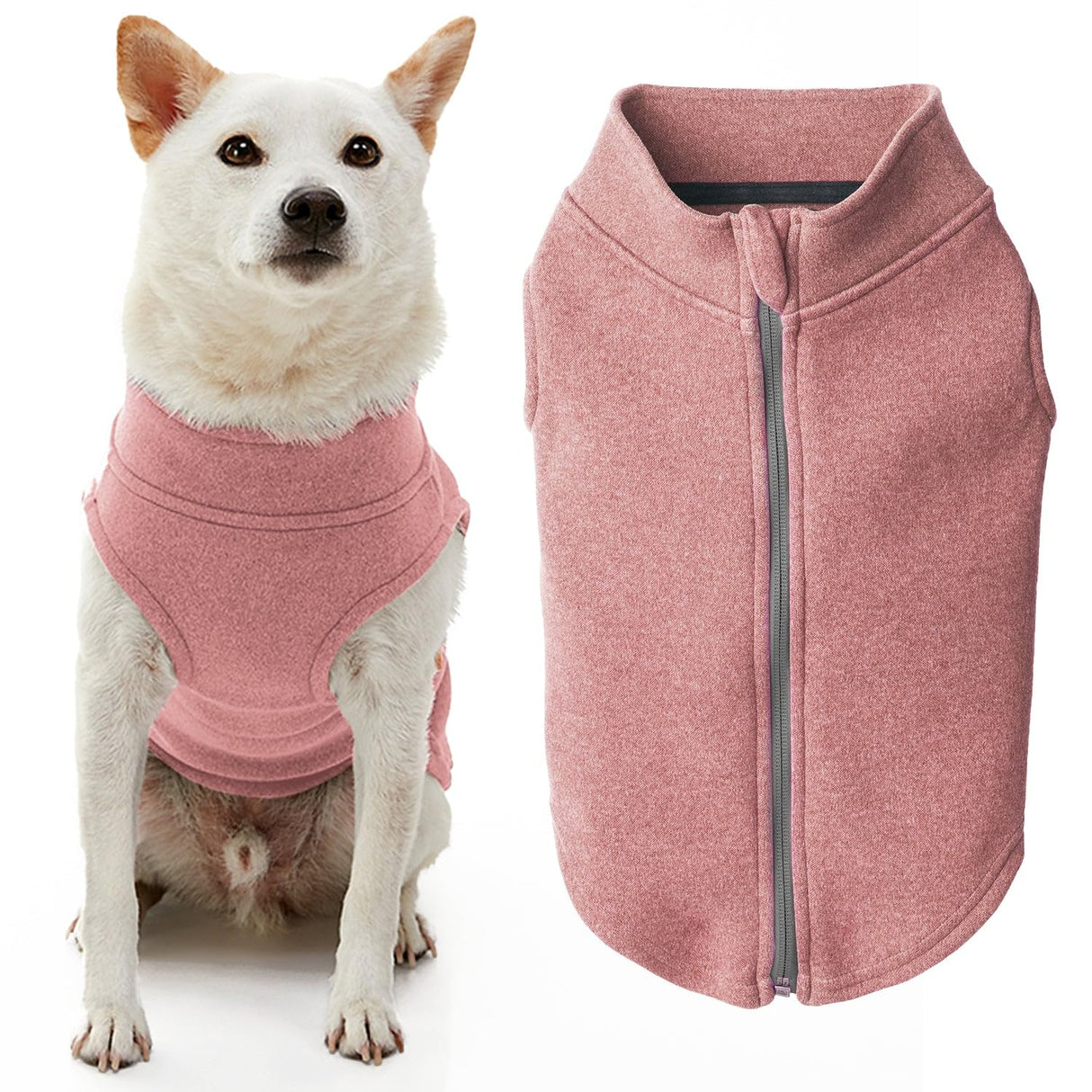 Gooby Zip Up Microfiber Fleece Dog Sweater - Pink, Medium - Warm Double Layered Soft Microfiber Fleece Step-in Dog Jacket for Small to Medium Dogs