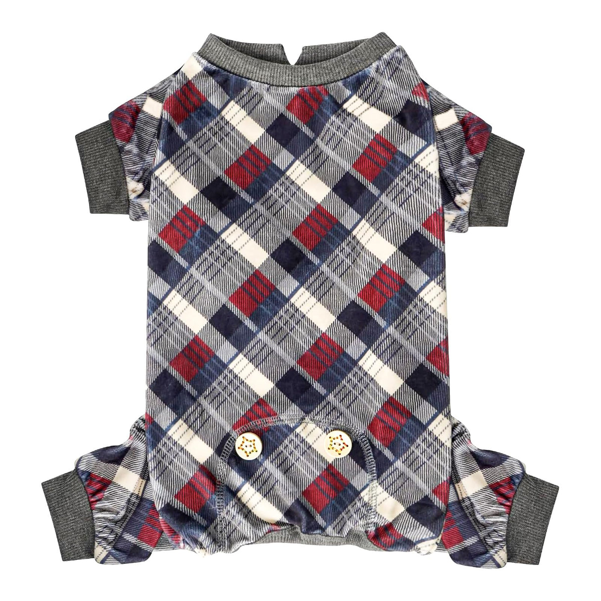 KYEESE Dog Pajamas Plaid Dog Pajamas for Small Dogs Boy Girl Comfy Coat Soft Doggie Jammies Stretchy Onesie Pet Clothes Velvet Pjs, Grey, Medium