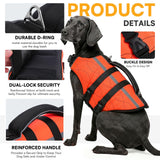 Queenmore Extra Large Dog Life Vest for Swimming Boating,Adjustable Ripstop Dog Life Vest for Large Dogs,Dogs Lifesaver with Rescue Handle, Doggie Swimming Vest for Big Pets,Orange,XL
