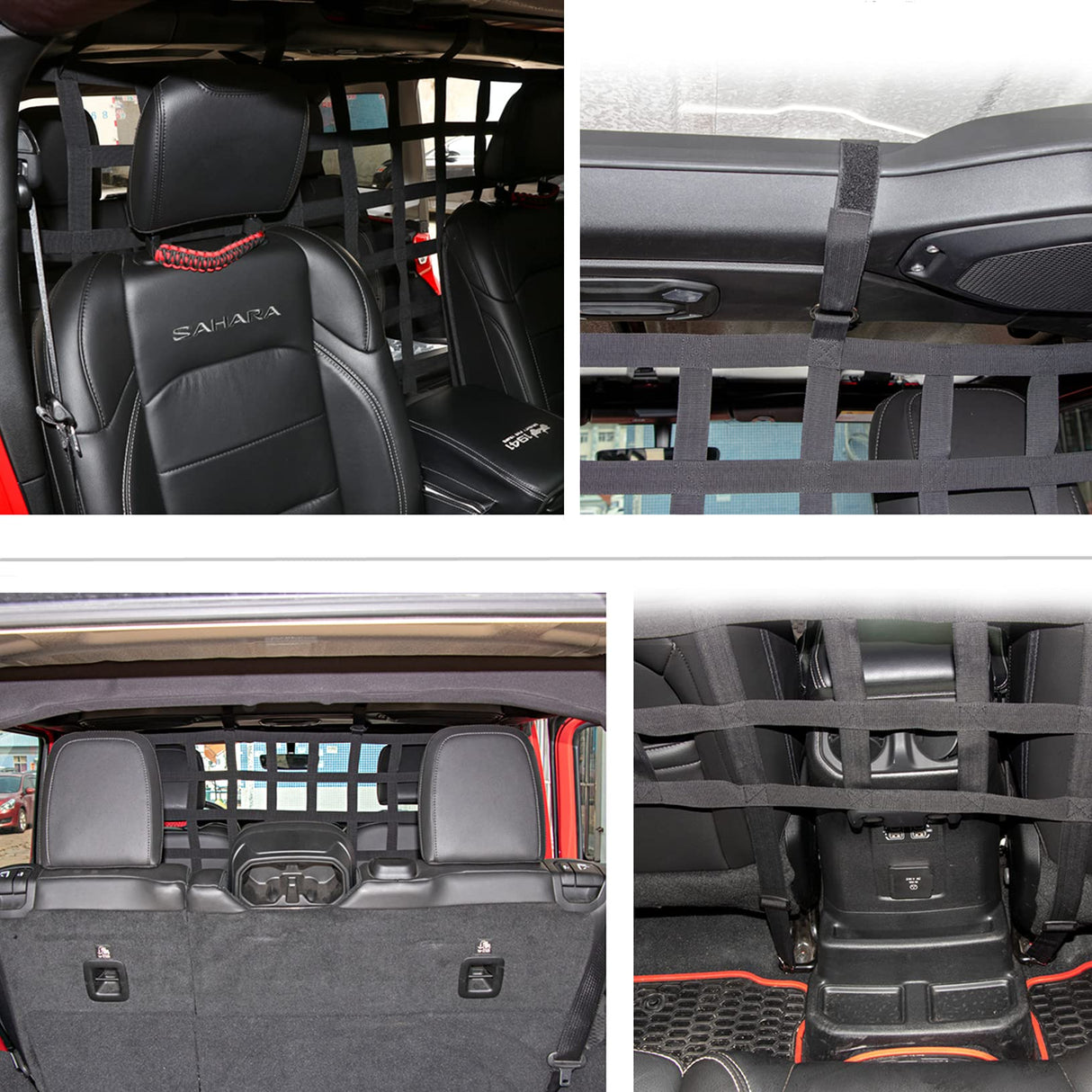 Car Rear Seat Isolation Barrier Net Back Pet Dog Seat Divider for Wrangler JK JL Unlimited 2007-2025 Gladiator JT Truck 2 Door 4 Door for Pet Children Safe Drive (Black)