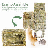 WUWEOT 2 Pack Large Grass Bunny House, Foldable Rabbit Hut, Play Hideaway Bed Hay Mat Chew Toy for Rabbit, Guinea Pigs, Gerbils, Hamster and Small Animals, 11"x8"x8"