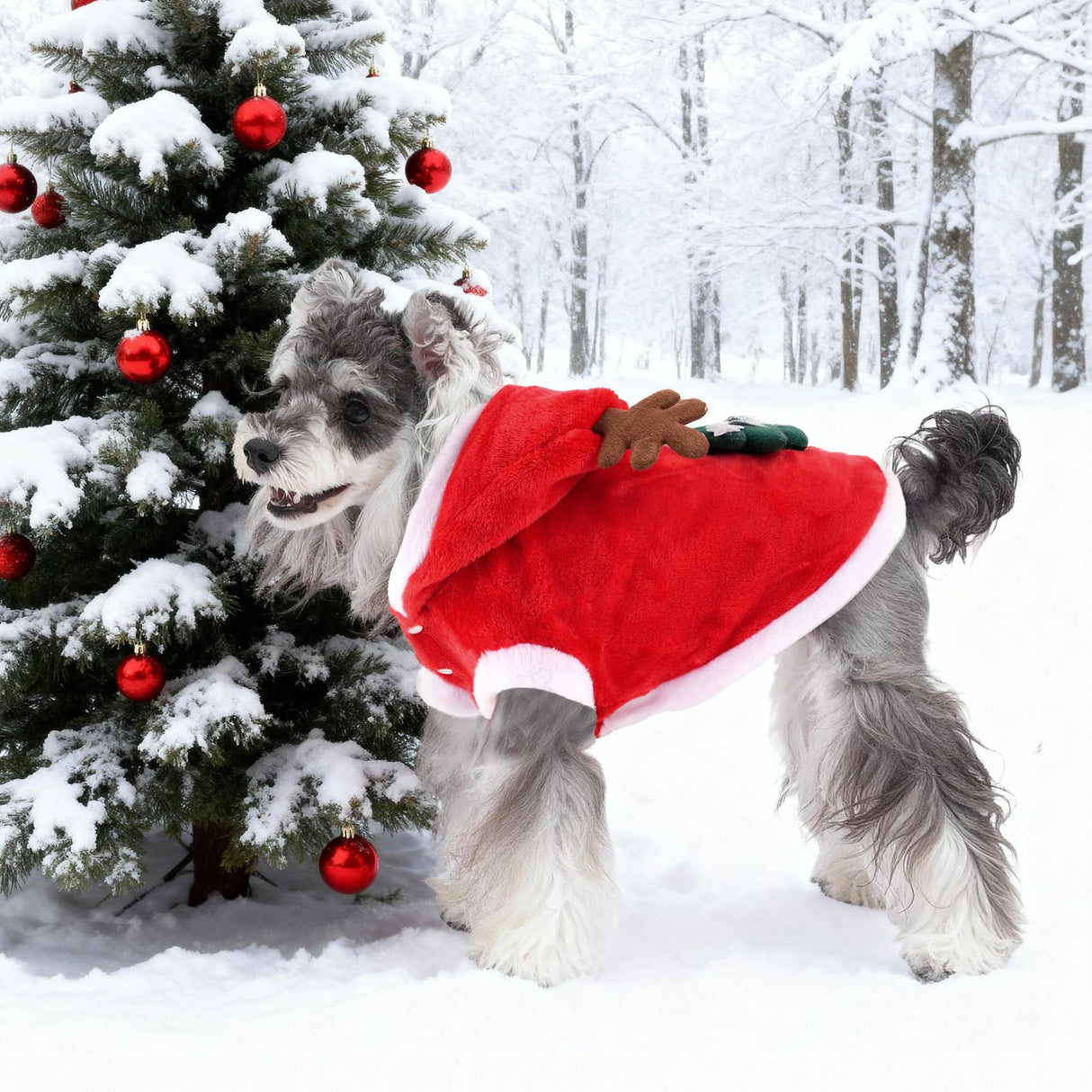 Dog Christmas Costume Funny Dog Christmas Outfit Cute Santa Hoodie for Small Medium Dogs with Reindeer Antler Hood for Cats Dogs Puppy Pets Holiday