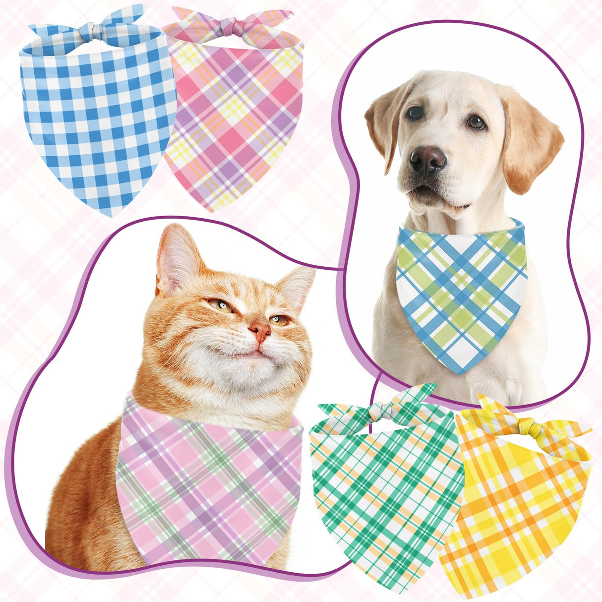 JarThenaAMCS 60Pcs Easter Spring Dog Bandana Pastel Plaid Triangle Pet Scarf Adjustable Puppy Neckerchief Colorful Dog Bib for Summer Medium Large Cat Costume Accessories