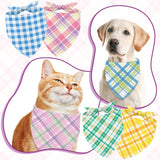JarThenaAMCS 60Pcs Easter Spring Dog Bandana Pastel Plaid Triangle Pet Scarf Adjustable Puppy Neckerchief Colorful Dog Bib for Summer Medium Large Cat Costume Accessories