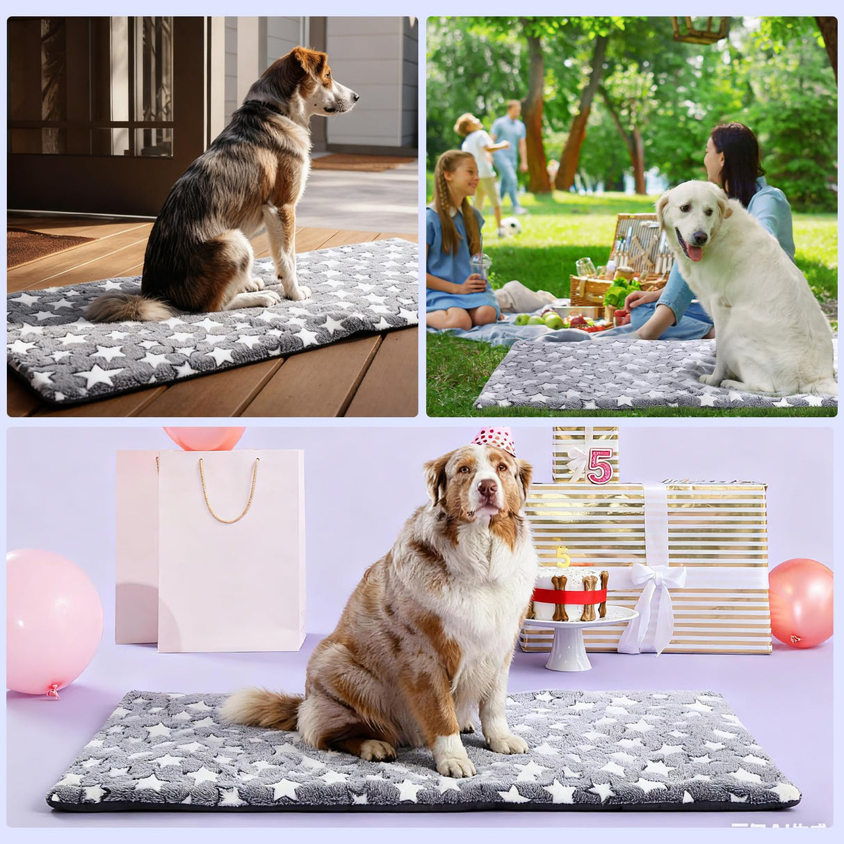 RattanView Back Seat Pet Cover for Dogs Backseat Cover for Dogs in Car 51x 24 Backseat Dog Bed Mat Waterproof Non-Slip Soft Cozy Star Pattern Protector for Extenders Trucks Suvs All Season Travel