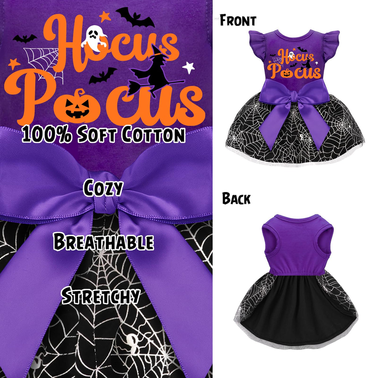 Dog Dress with Ruffles (XS (Back: 9.8",Chest: 12"-14"), Hocus Pocus)