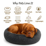 Calming Dog Bed - Fluffy Donut Cuddler for Anxiety Relief, Orthopedic Pet Bed with Non-Slip Bottom, Cozy Round Faux Fur Nest for Dogs and Cats, Plush Crate Mat for Comfort (Dark Grey, Medium)