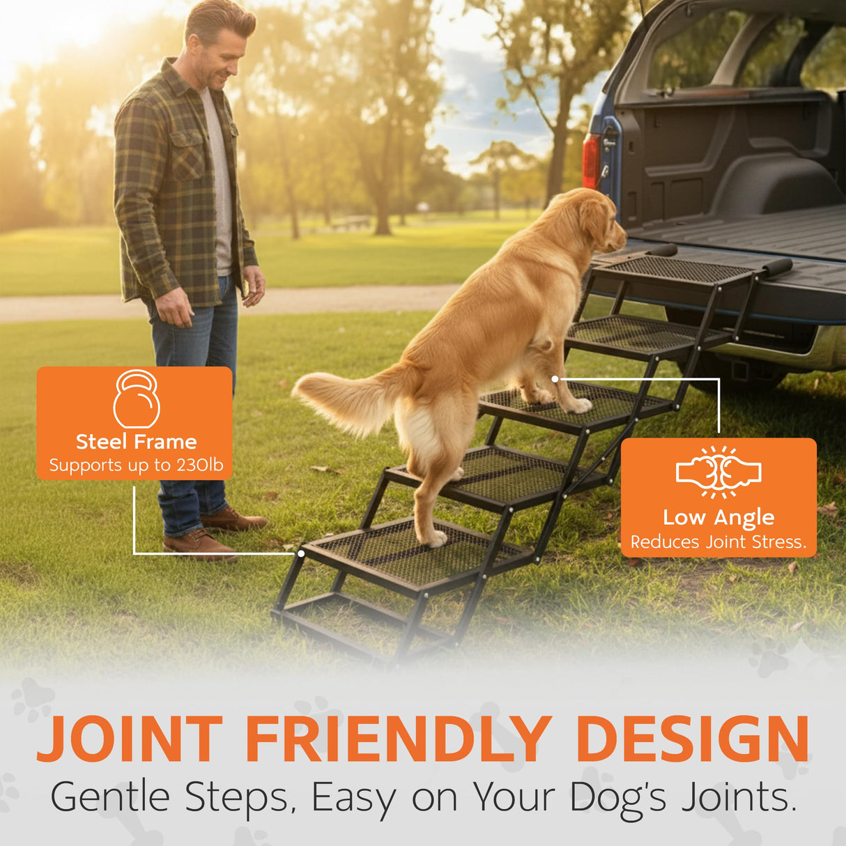 Foldable 5-Step Dog Stairs for Cars, Trucks & SUVs – Heavy-Duty Carbon Steel Pet Ladder Supports 230LB, Non-Slip Metal Mesh, Joint-Friendly Portable Ramp for Large & Small Dogs
