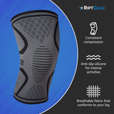 RiptGear Knee Compression Sleeve - Braces for Knee Pain - Compression for Arthritis, Meniscus Tear, Running, Walking - Support for Women and Men - Sleeves Weightlifting (Medium, Gray (1 Pack))