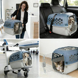 24" Pet Kennel Carrier for Small Dogs & Cats, Portable Travel & Home Use Two-Door (Top/Front Loading) Plastic Crate for 15-25 lbs Pets, Durable Blue