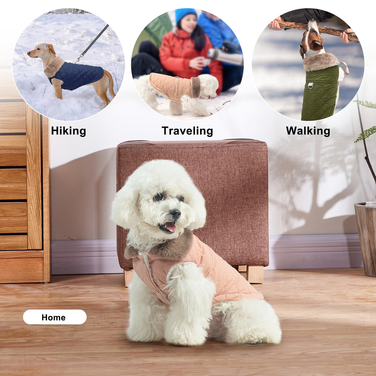 BEAUTYZOO Winter Dog Coat with Harness Built in, Warm Dog Puffer Jacket Vest Padded Fleece Cold Weather Coats Windproof Waterproof Snow Jackets Clothes for Small Medium Puppy,Pink S