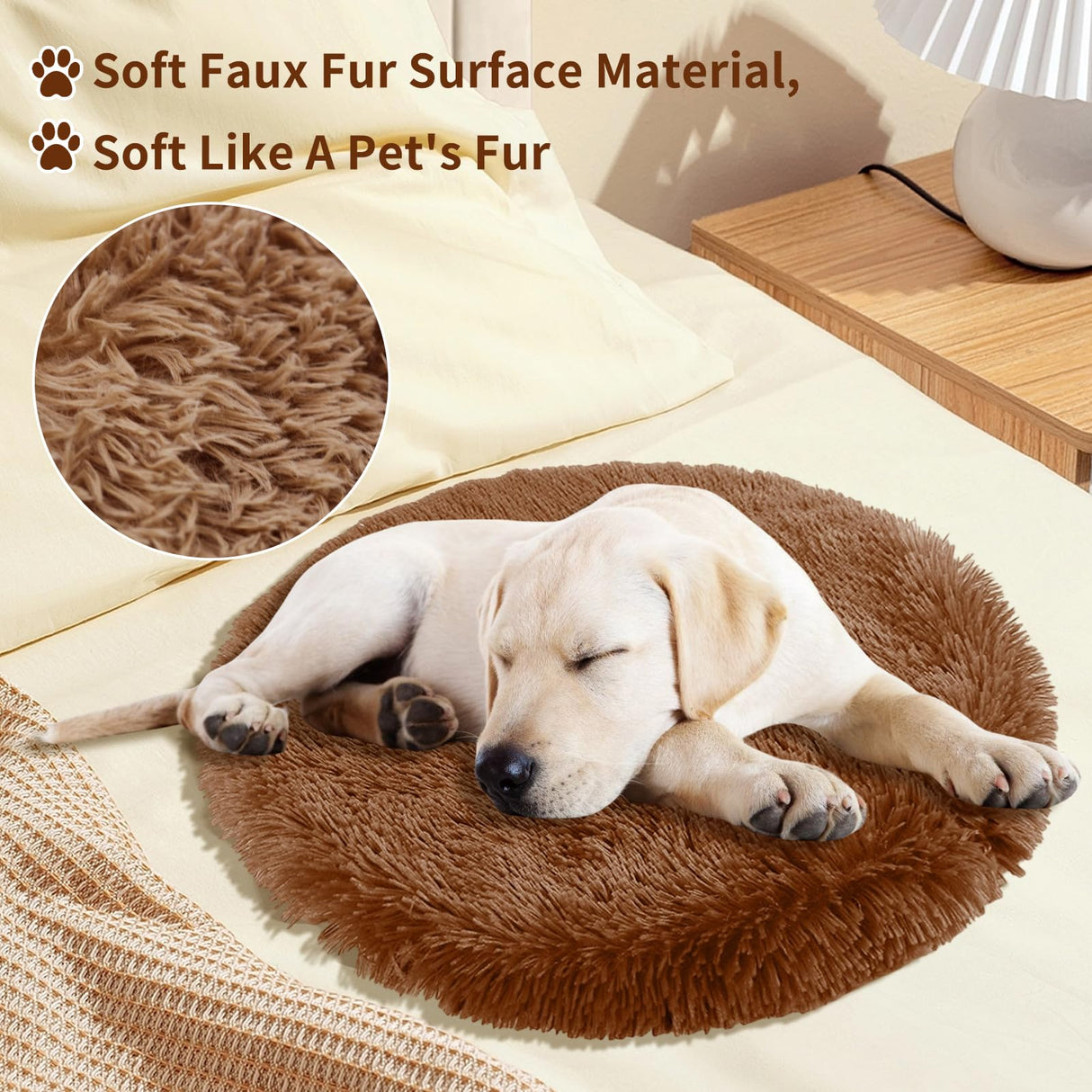 BESTORI Round Calming Dog Bed Machine Washable Warm Anti-Anxiety Pet Bed Soft Plush Cushion for Small Medium Large Dogs and Cats, Rose Red, 31.5" L x 31.5" W