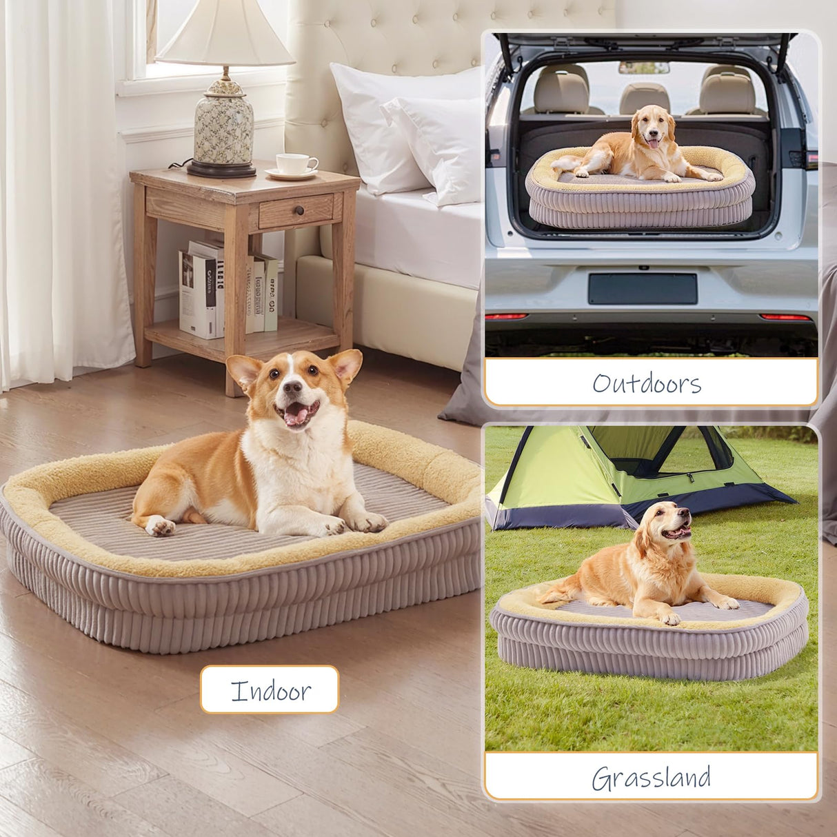 DEBANG HOME Orthopedic Dog Bed for Medium Dogs Breeds, High Density Egg Crate Foam Dog Sofa Beds,Oval Kennel Bed, Pet Couch Bed with Four Sided Bolster, Removable Washable Cover& Non-Slip Bottom