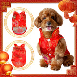 Ylinge Dog New Year Costume Chinese Knot Buttons for Dog Puppy Chinese Style Tang Suit Pet Spring Festival Satin Clothes Vest Tang Dynasty Winter Coat(L)