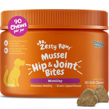 Load image into Gallery viewer, Zesty Paws Mussel Mobility Bites for Dogs - New Zealand Green Lipped Mussel with Natural Glucosamine &amp; Chondroitin + Omega-3 Fatty Acids - Hip &amp; Joint Support Supplement Soft Chews – 90 Count
