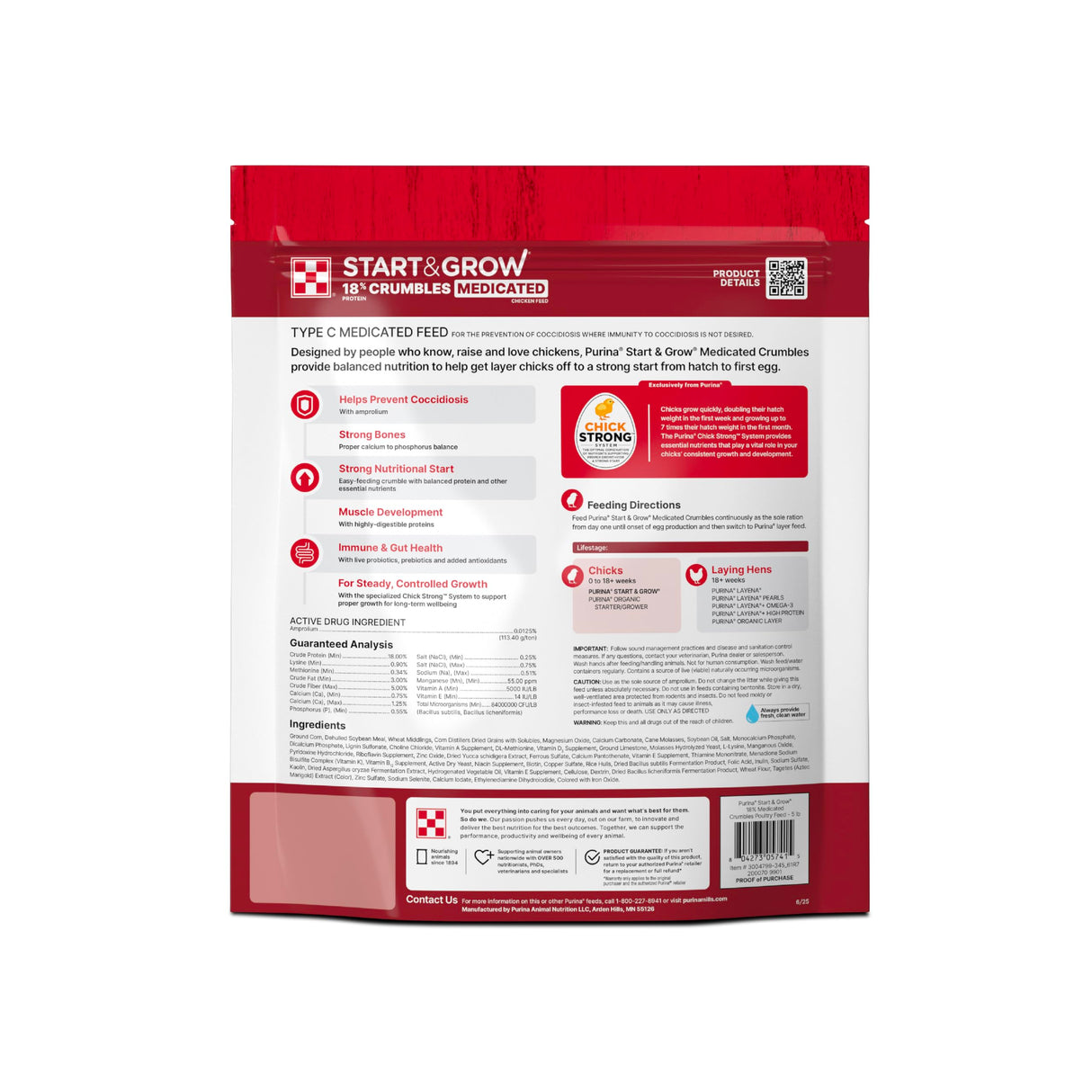 Purina Start & Grow | Nutritionally Complete Medicated Chick Feed Crumbles | 5 Pound (5 lb.) Bag