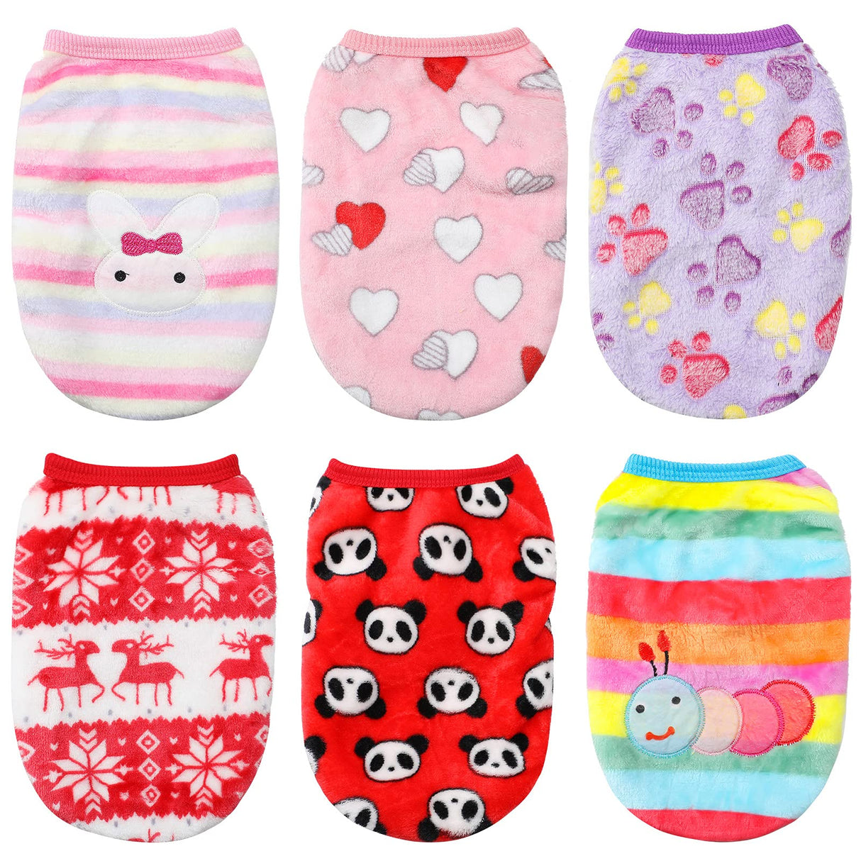 6 Pcs Puppy Clothes for Christmas Winter Warm Cute Pet Sweaters Flannel Dog Vest Paw Print Cat Clothes for Chihuahua Dachshunds Male Female Puppy(Animal Pattern,L(Body Length:13.8” Chest:17.7”))