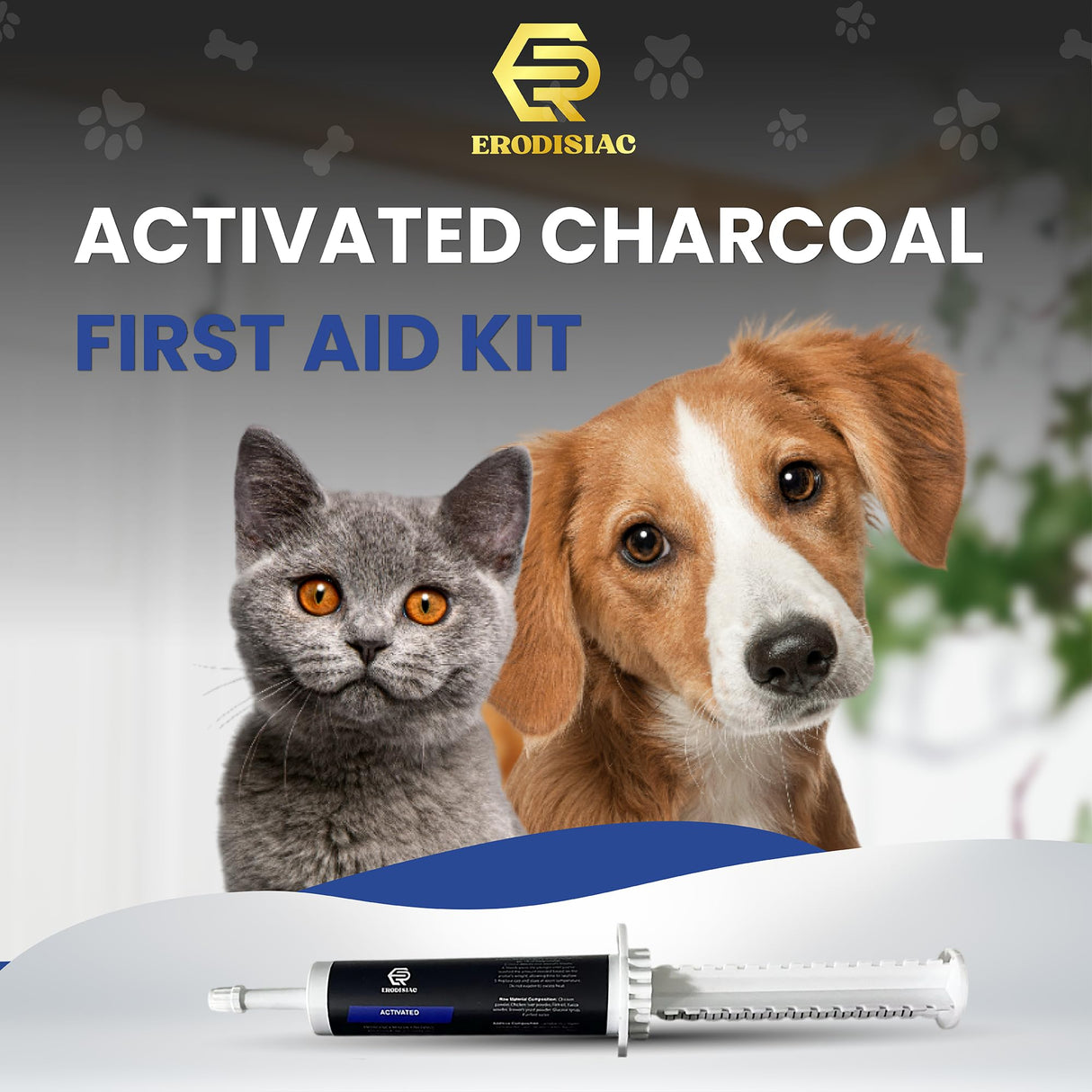 ERODISIAC - Activated Charcoal First Aid Kit Emergency Rescue for Dogs, Cats, Oral Paste for Dogs, Poisoning Kit, Oral Anti Diarrhea Digestive Paste Ready to Absorb Toxins