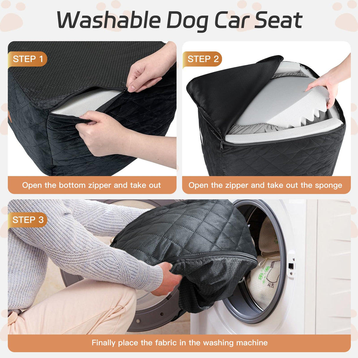 Dog Car Seat for Small/Medium Dogs Under 35lbs, Detachable & Washable Elevated Pet Travel Bed, 2 Storage Pockets & Safety Belt, Anti-Slip Base, Dog Booster Car Seat with Seamless Bottom Design